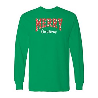 Men's Merry Christmas Texture Long Sleeve Graphic Tee