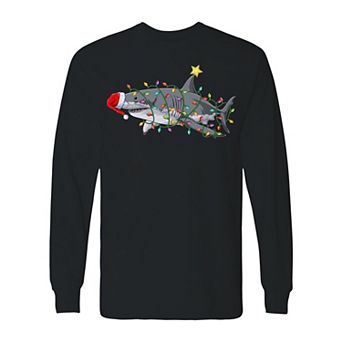 Men's Christmas Light Shark Long Sleeve Graphic Tee