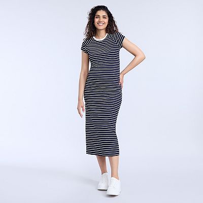 knee length dresses for ladies Black Ribbed Raglan Midi Dress