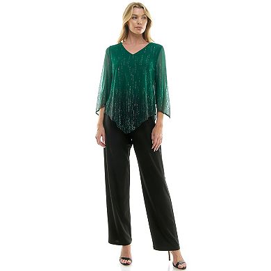 Women's Luxology 2-Piece V-Neck Blouse & Straight Leg Pants Set