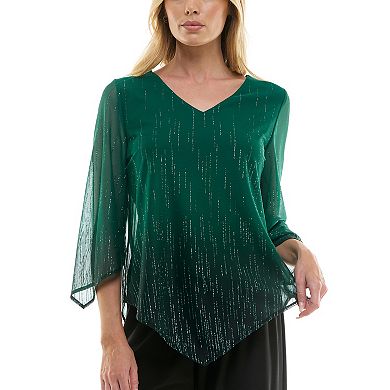 Women's Luxology 2-Piece V-Neck Blouse & Straight Leg Pants Set