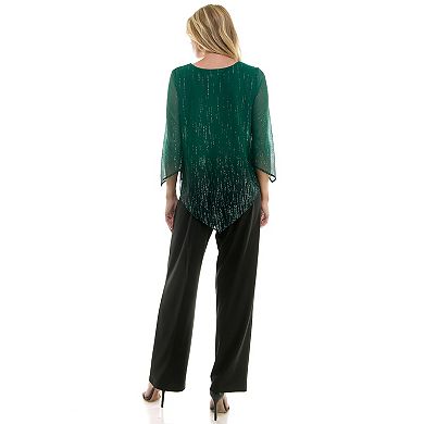 Women's Luxology 2-Piece V-Neck Blouse & Straight Leg Pants Set