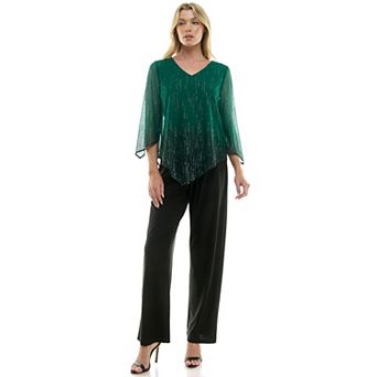 Women's Luxology 2 pc V-Neck Blouse & Straight Leg Pants Set