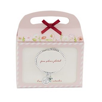 Brilliance Fine Silver Plated Cubic Zirconia & Synthetic Abalone Cross Charms Tennis Bracelet