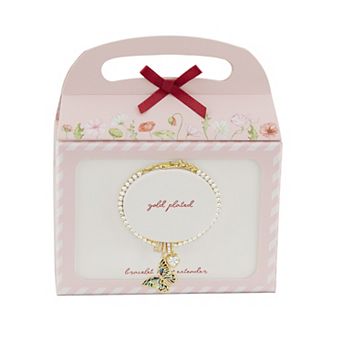 Brilliance 18k Gold Flash Plated Butterfly Charm & Cubic Zirconia Heart Charm Tennis Bracelet