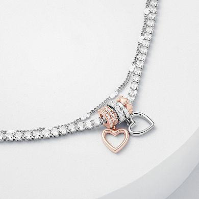 Brilliance Two Tone Heart Charms Double Layer Tennis Bracelet