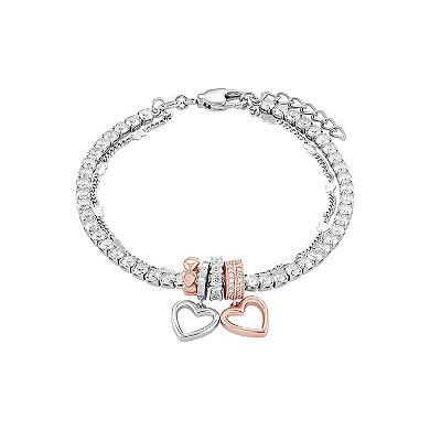 Brilliance Two Tone Heart Charms Double Layer Tennis Bracelet