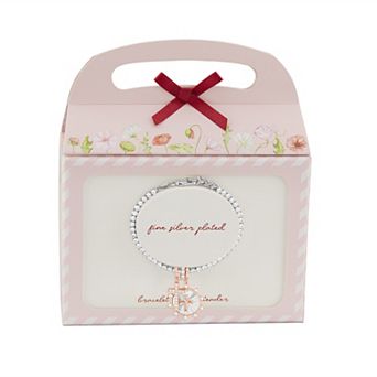 Brilliance Two Tone Cubic Zirconia Cross Charms Double Layer Tennis Bracelet