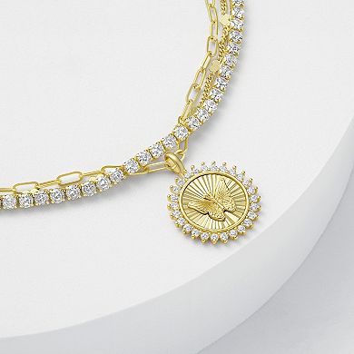 Brilliance 18k Gold Flash Plated Cubic Zirconia Butterfly Coin Charm Triple Layer Bracelet