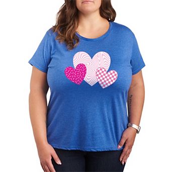 Plus Size Pink Retro Patterned Hearts Graphic Tee