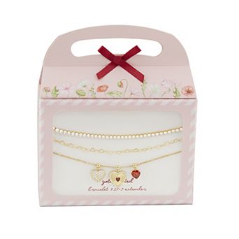 Brilliance 18k Gold Flash Plated Garnet Cubic Zirconia Triple Heart Charms Triple Layer Bracelet