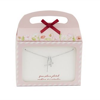 Brilliance Fine Silver Plated Cubic Zirconia Double Cross Charm Box Chain Necklace