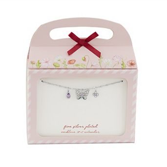 Brilliance Fine Silver Plated Multi-Color Cubic Zirconia Butterfly & Flower Charms Singapore Chain Necklace