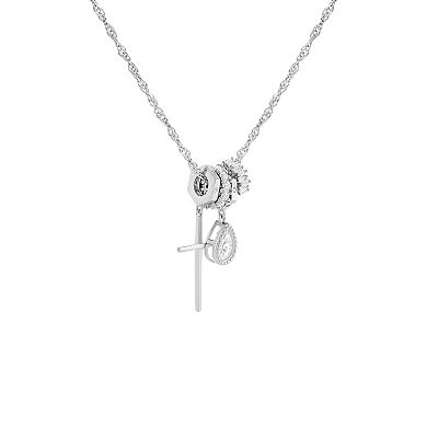 Brilliance Fine Silver Plated Cubic Zirconia Teardrop & Cross Charms Singapore Chain Necklace