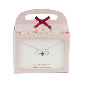Brilliance Fine Silver Plated Synthetic Abalone & Cubic Zirconia Triple Clover Charms Singapore Chain Necklace