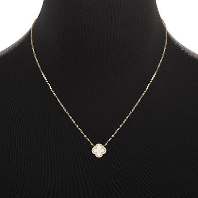 Brilliance Fine Silver Plated Mother of Pearl & Cubic Zirconia Stud Earrings & Necklace Set