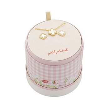 Brilliance Fine Silver Plated Mother of Pearl & Cubic Zirconia Stud Earrings & Necklace Set