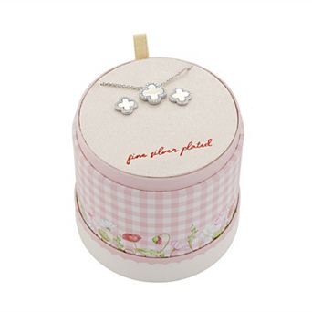 Brilliance Fine Silver Plated Mother of Pearl & Cubic Zirconia Stud Earrings & Necklace Set