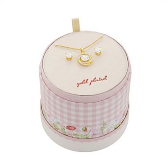 Brilliance Fine Silver Plated Round Cubic Zirconia Stud Earrings & Cubic Zirconia Loveknot Pendant Box Chain Necklace Set