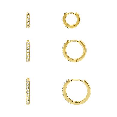 Brilliance Fine Silver Plated Graduated Pave Crystal Hoop Earrings Trio Set