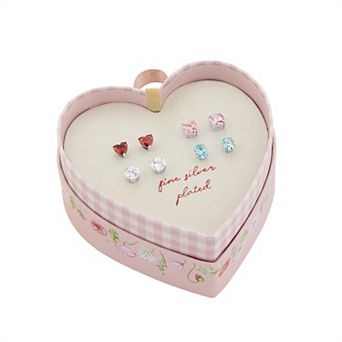 Brilliance Fine Silver Plated Multi-Color Cubic Zirconia & Multi-Shape Stud Earrings Quad Set