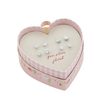 Brilliance Fine Silver Plated Multi-Color Cubic Zirconia & Multi-Shape Stud Earrings Quad Set