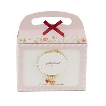 Brilliance 18k Gold Flash Plated Garnet Cubic Zirconia Heart Charm & Multi-Color Cubic Zirconia Butterfly Charm Tennis Bracelet