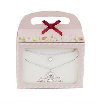 Brilliance Fine Silver Plated Garnet Cubic Zirconia Heart Butterfly Coin Charm Double Layer Necklace