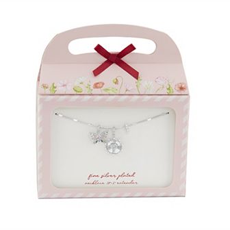 Brilliance Fine Silver Plated Multi-Color Cubic Zirconia Butterfly & Heart Coin Charms Heart Station Chain Necklace
