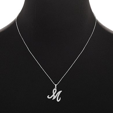 Brilliance Fine Silver Plated Cubic Zirconia Stud Earrings & Script Initial Pendant Necklace Set