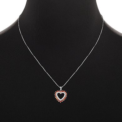 Brilliance Fine Silver Plated Cubic Zirconia Stud Earrings & Garnet Open Heart Pendant Necklace Set
