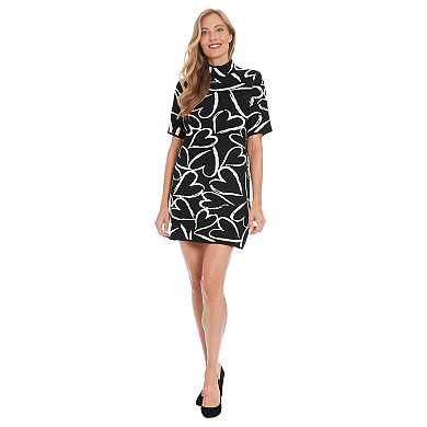 Women's London Times Printed Mockneck Short Sleeve Mini Sweater Dress