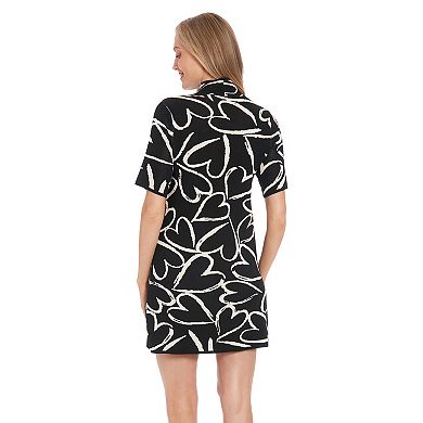 Women's London Times Printed Mockneck Short Sleeve Mini Sweater Dress