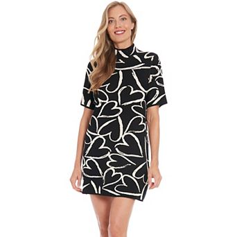 Women's London Times Printed Mockneck Short Sleeve Mini Sweater Dress