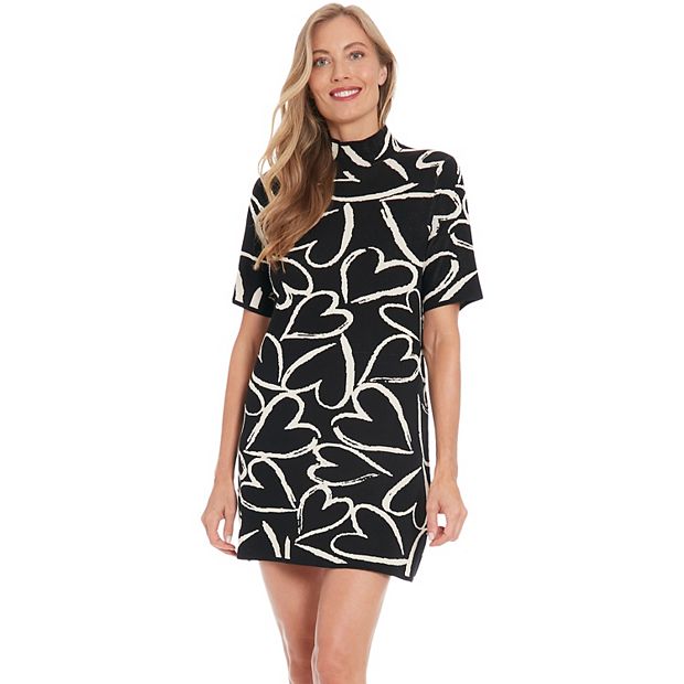 Women's London Times Printed Mockneck Short Sleeve Mini Sweater Dress