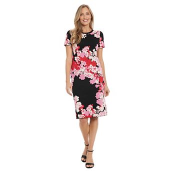 Women's London Times Floral Print Short Sleeve Midi Dress