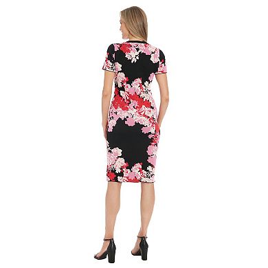 Women's London Times Floral Print Short Sleeve Midi Dress