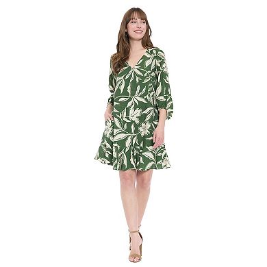 Women's London Times V-Neck Bishop Sleeve Flounce Hem Shift Dress