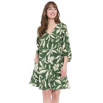 Women's London Times V-Neck Bishop Sleeve Flounce Hem Shift Dress