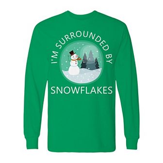 Men's Christmas Surrounded Snowflakes Long Sleeve Graphic Tee