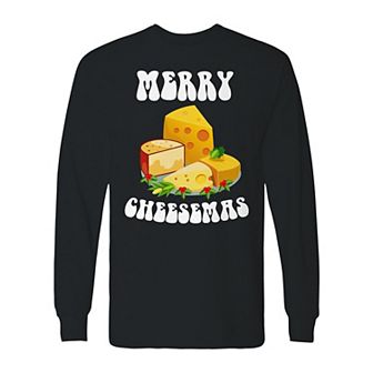 Men's Christmas Merry Cheesemas Long Sleeve Graphic Tee