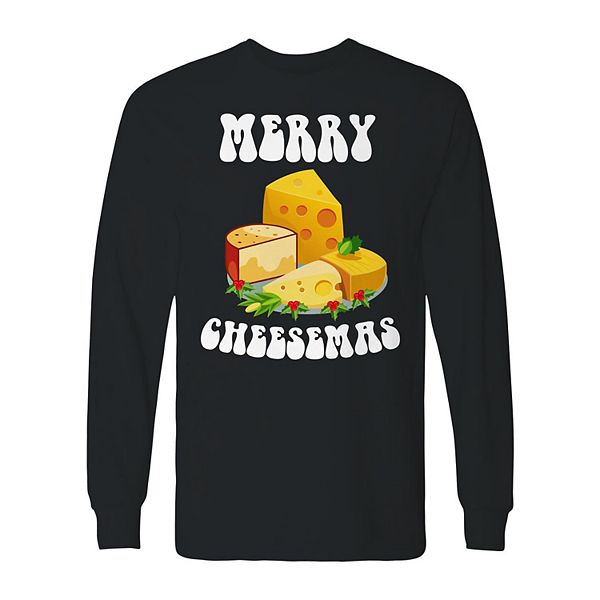 Men's Christmas Merry Cheesemas Long Sleeve Graphic Tee