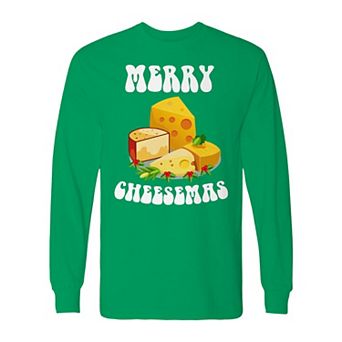 Men's Christmas Merry Cheesemas Long Sleeve Graphic Tee