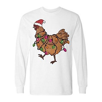 Men's Christmas Light Hen Long Sleeve Graphic Tee