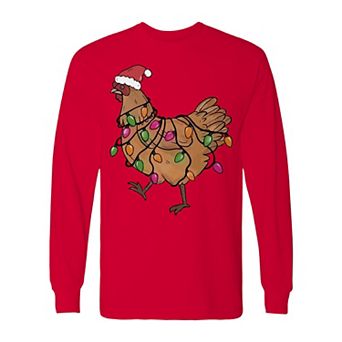 Men's Christmas Light Hen Long Sleeve Graphic Tee
