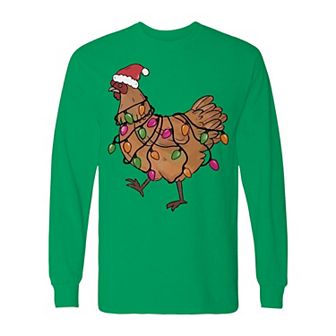 Men's Christmas Light Hen Long Sleeve Graphic Tee