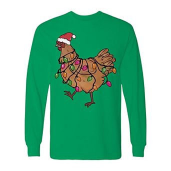 Men's Christmas Light Hen Long Sleeve Graphic Tee