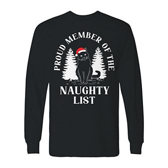 Men's Christmas Proud Member Cat Long Sleeve Graphic Tee