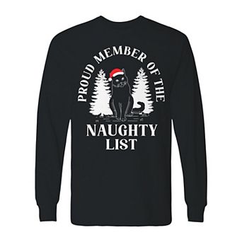 Men's Christmas Proud Member Cat Long Sleeve Graphic Tee