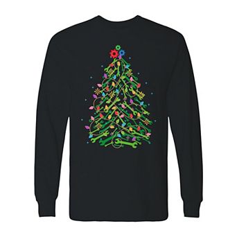 Men's Christmas Mechanic Tree Long Sleeve Graphic Tee